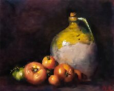 tomates et pichet huile sur toile , 25 x 30 cm Vendu