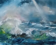 Lueur sur les vagues Huile sur toile 21 x 30cm Disponible 270€