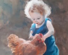 Enfant et poule Pastel 40 x 30cm Disponible 200€