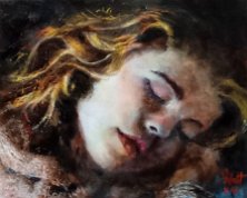 Enfant qui dort huile sur toile, 24 x 30 cm Disponible