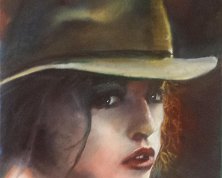 Femme au chapeau feutre Huile sur toile 40 x 40 cm Disponible