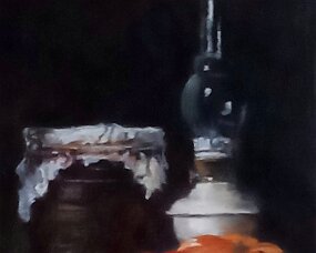 Lampe et tomates huile sur toile , 18 x 24 Disponible 220€