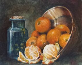 Pêches et raisins Acrylique sur toile , 33 x41 Vendu