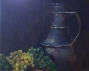 Raisins et cruche Acrylique sur toile , 20 x 20 cm vendu