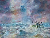 Chalutier dans la houle Huile sur toile Disponible
